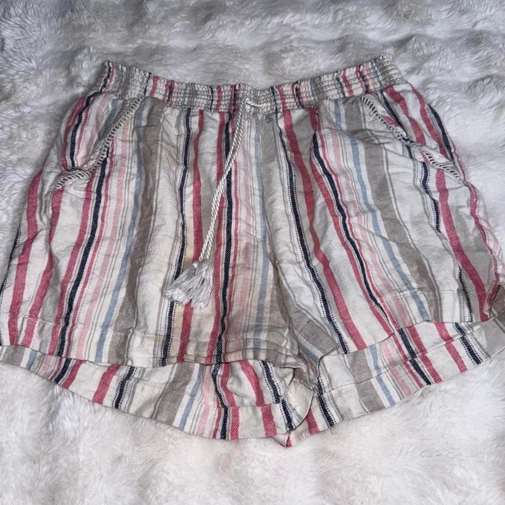 Briggs Striped Linen Blend Pull On Shorts Multi Color Tassel Boho XL